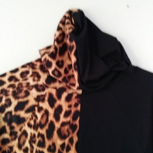 NWOT Arabella Color Block Leopard Print Hooded Dress 1X Black Brown - Picture 10 of 16